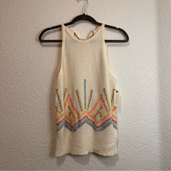 Anthropologie Anthro Embroidered Sleeveless Tie Back Tank Top Boho Blouse Size M - Picture 12 of 12